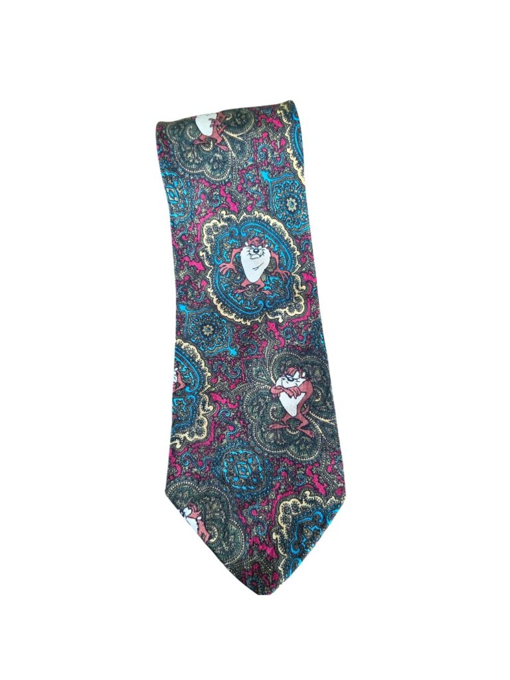 Vintage 90s Looney Tunes Mania Taz Tasmanian Devil Paisley Necktie Korea